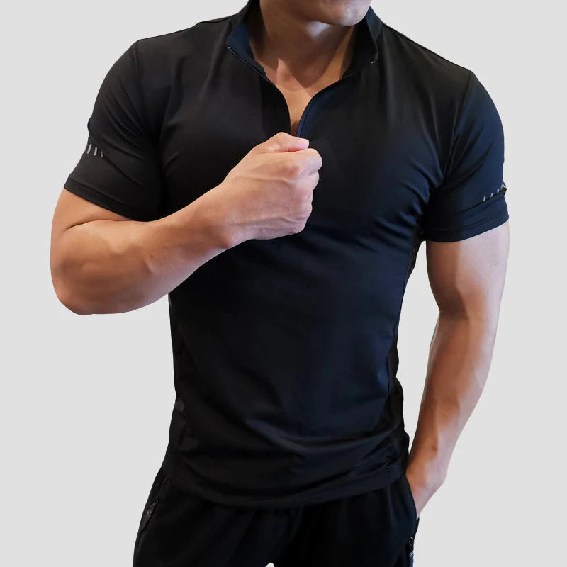 Camiseta Masculina Com Gola Zip Para Academia