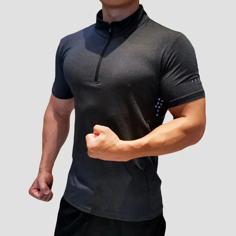 Camiseta Masculina Com Gola Zip Para Academia