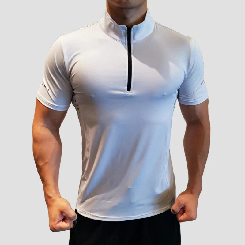 Camiseta Masculina Com Gola Zip Para Academia